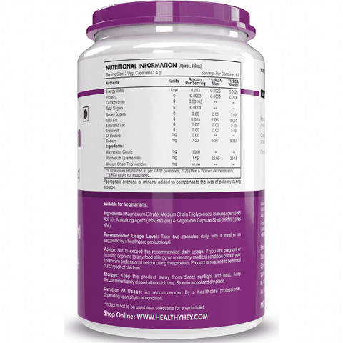 HealthyHey Magnesium Citrate - 1000 mg - 120 Vegetable Capsules