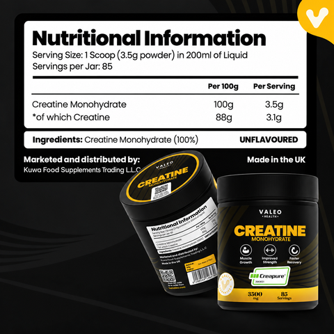 Valeo Creatine Monohydrate Powder - Micronized, 300g, 85 Servings