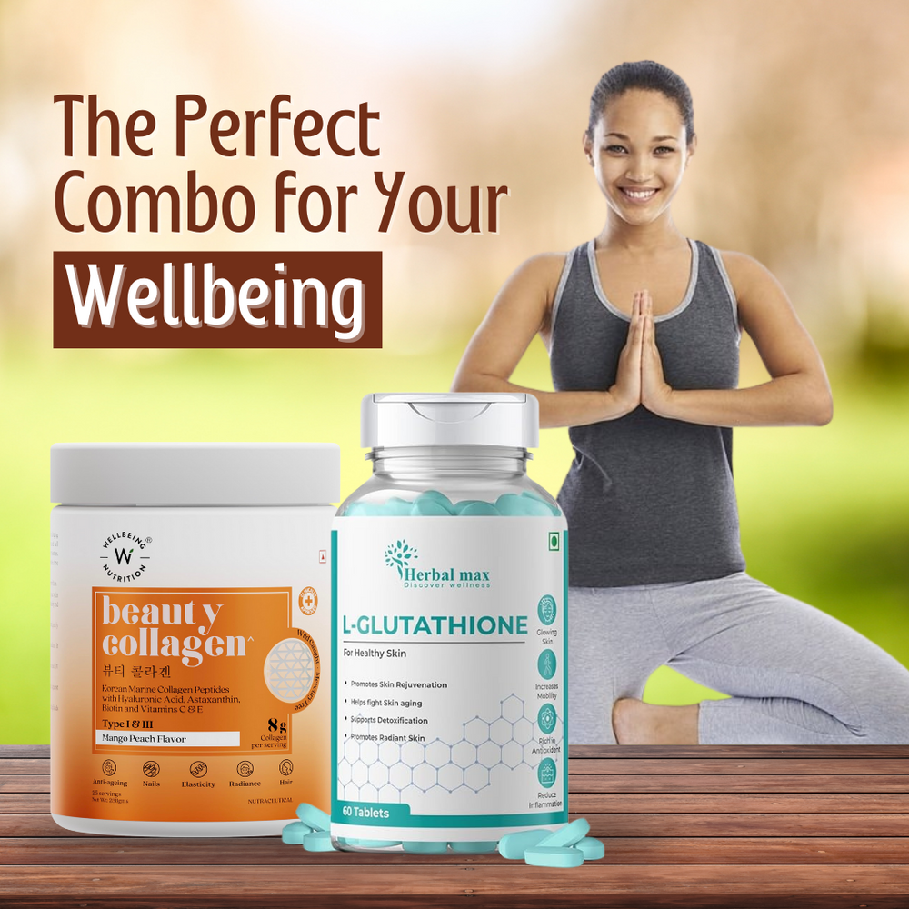 Wellbeing Beauty Collagen and Herbal max L-Glutathione Combo Pack Wellbeing Beauty Collagen and Herbal max L-Glutathione Combo Pack