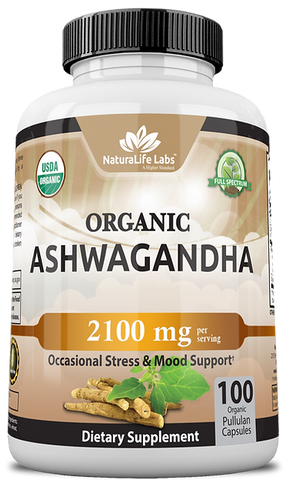 NaturaLife Lab Organic Ashwagandha 2,100 mg لكل حصة 100 كبسولة نباتية