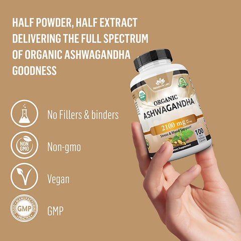 NaturaLife Lab Organic Ashwagandha 2,100 mg لكل حصة 100 كبسولة نباتية