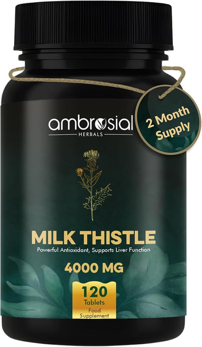 Ambrosial Milk Thistle Tablets - High Strength Liver Support 4000mg - 120 Tablets