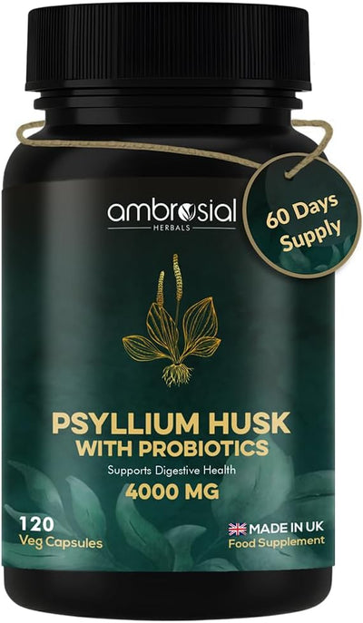 Ambrosial Psyllium Husk with Probiotics - 4000mg, Vegan - 120 Capsules