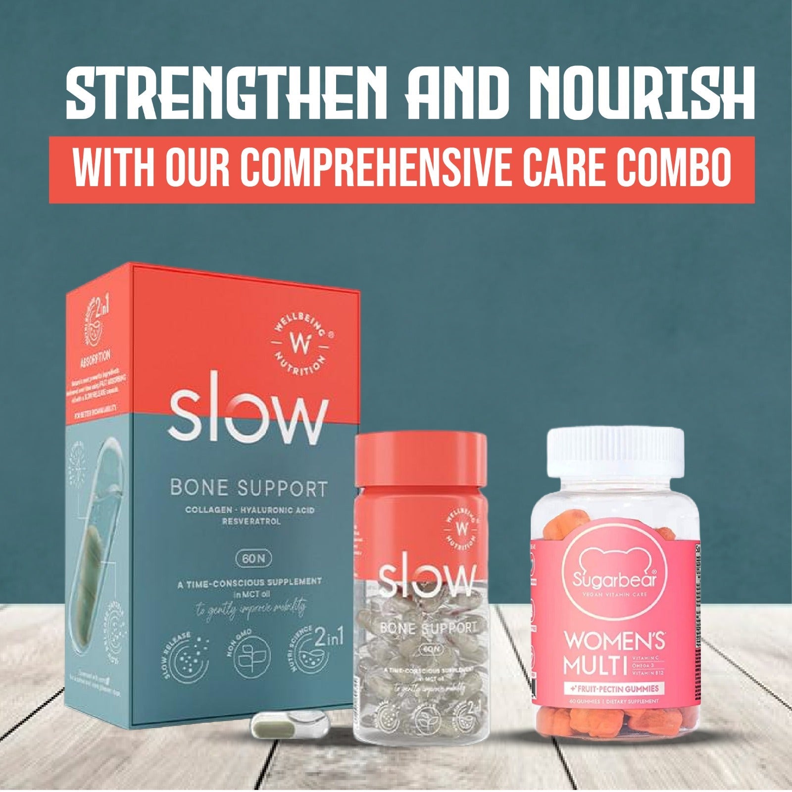 Wellbeing Nutrition Slow Bone Support, 60 Caps and Sugarbear Women's M