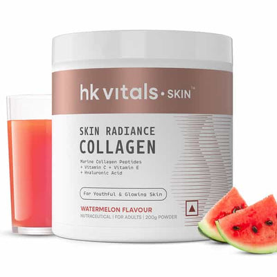 HK Vitals Skin Radiance Marine Collagen Supplement (Watermelon, 200G) |Vitamin C, E, Sodium Hyaluronate | For Healthy Skin, Hair & Nails