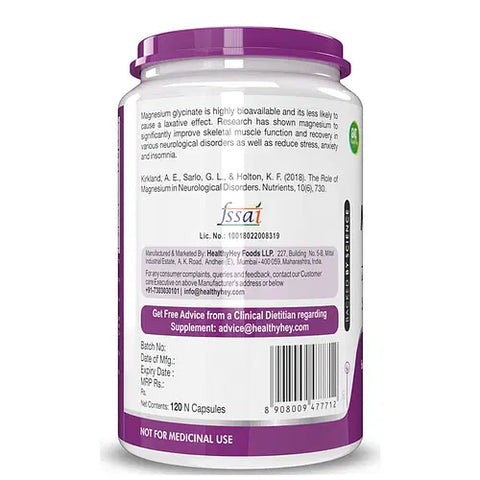 HealthyHey High Absorption Magnesium Glycinate, 550mg - 120 Vegetable Capsules