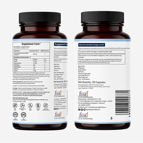 Miduty Liposomal Glutathione Capsules - Advanced Nano-Formula, 600mg, 30 Veg Capsules
