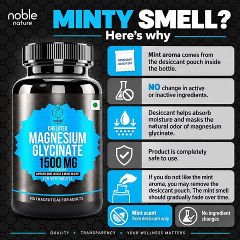Noble Magnesium Glycinate Chelated - High Absorption, 120 Veg Tablets
