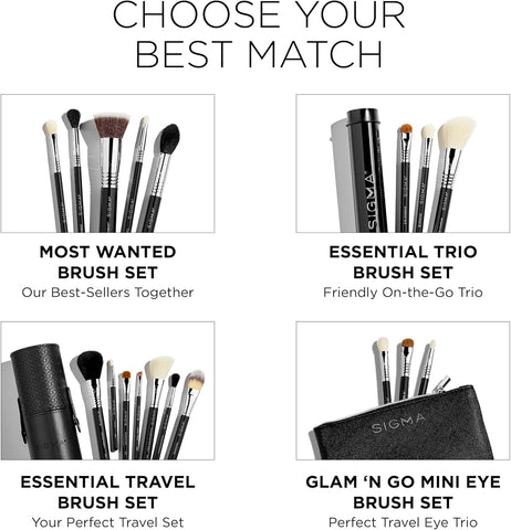 Sigma Beauty Essential Trio Brush Set - Synthetic Face & Eye Brushes, Vegan & Cruelty-Free - 3 Pieces