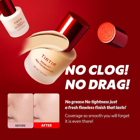 TIRTIR Mask Fit Red Foundation - Satin Finish, Long-Lasting, Hydrating - 1.01 Fl Oz