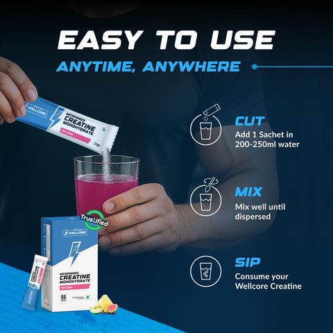 Wellcore Micronised Creatine Monohydrate Powder - Fruit Fusion, 3.7g Sachets x 6