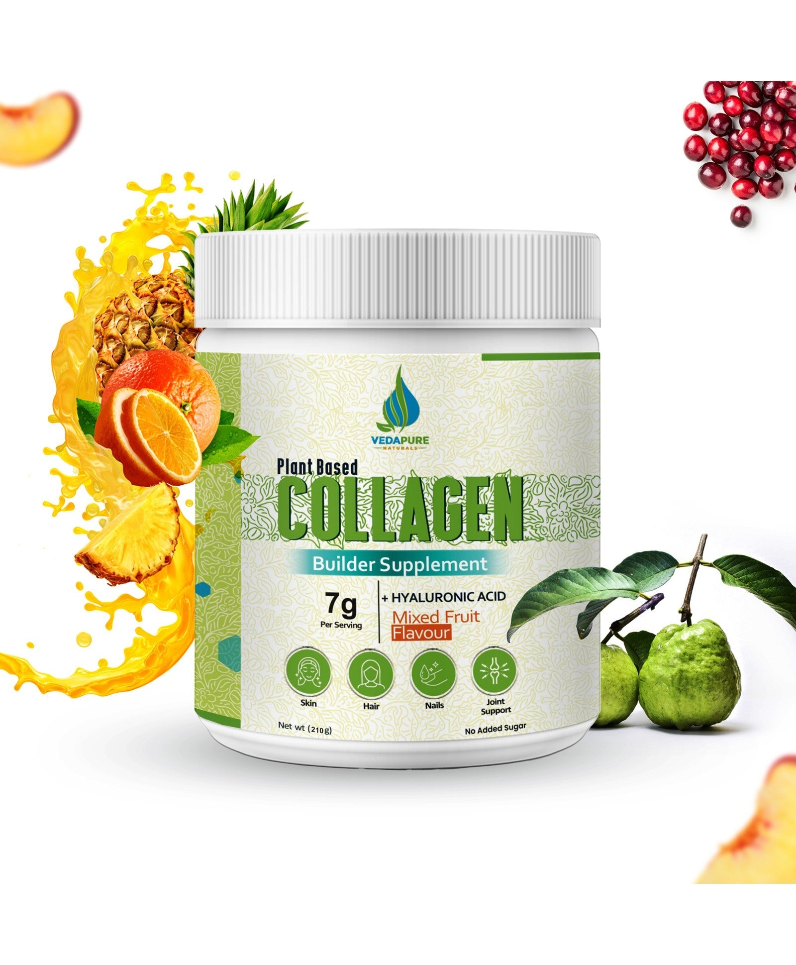Vedapure Plant Based Skin Collagen Builder Supplement, Mixed Fruit 210g