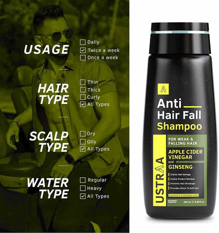 USTRAA Anti-Hair Fall Shampoo APPLE CIDER VINEGAR and GINSENG 250 ml